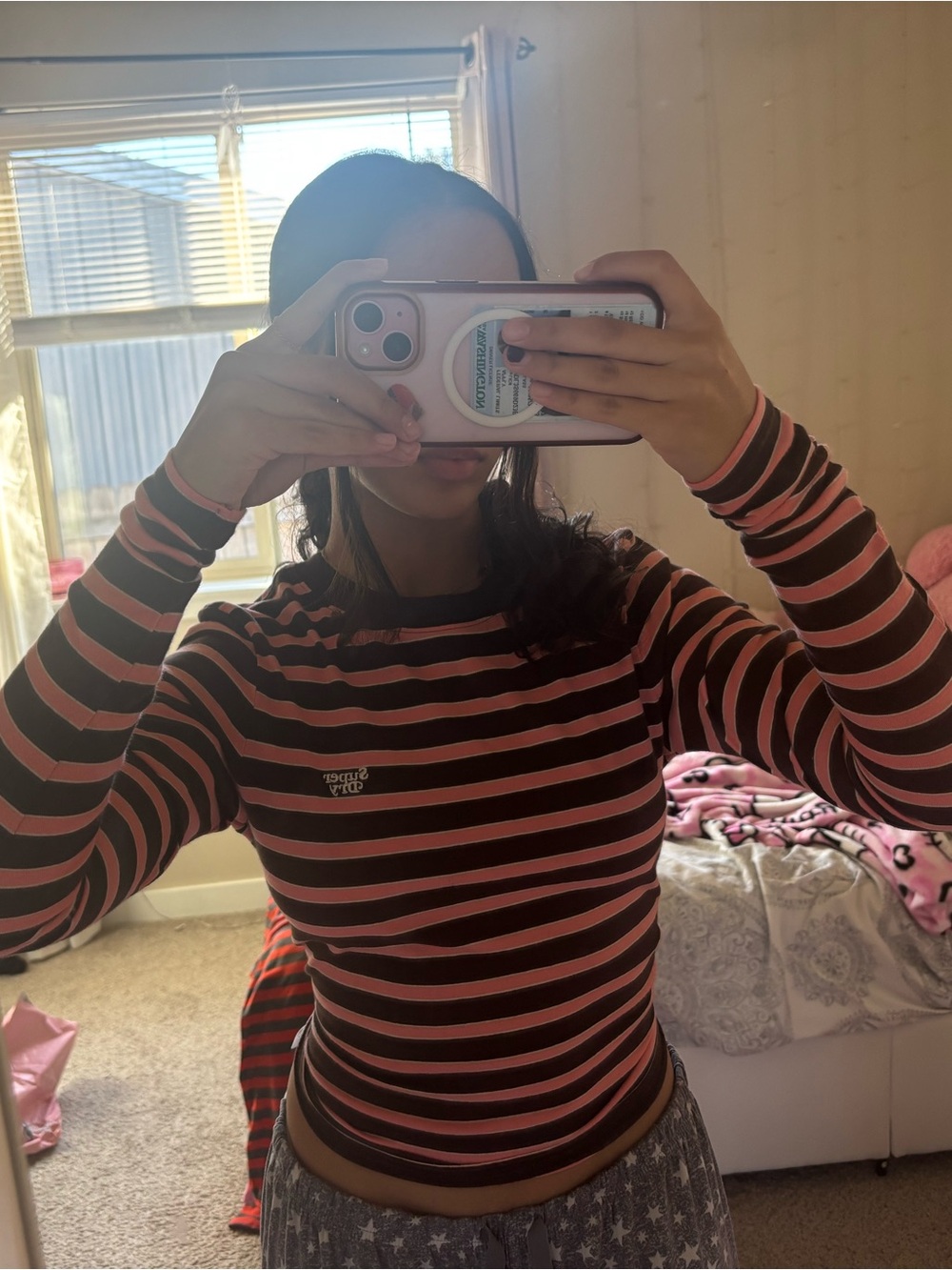 Superdry Pink and Black Striped Long-Sleeve Tee